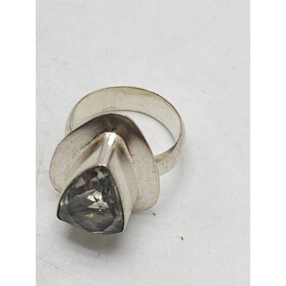 Geometric Triangle Gray Tourmaline Silver Plated Ring Size 6 Vintage - Picture 6 of 8